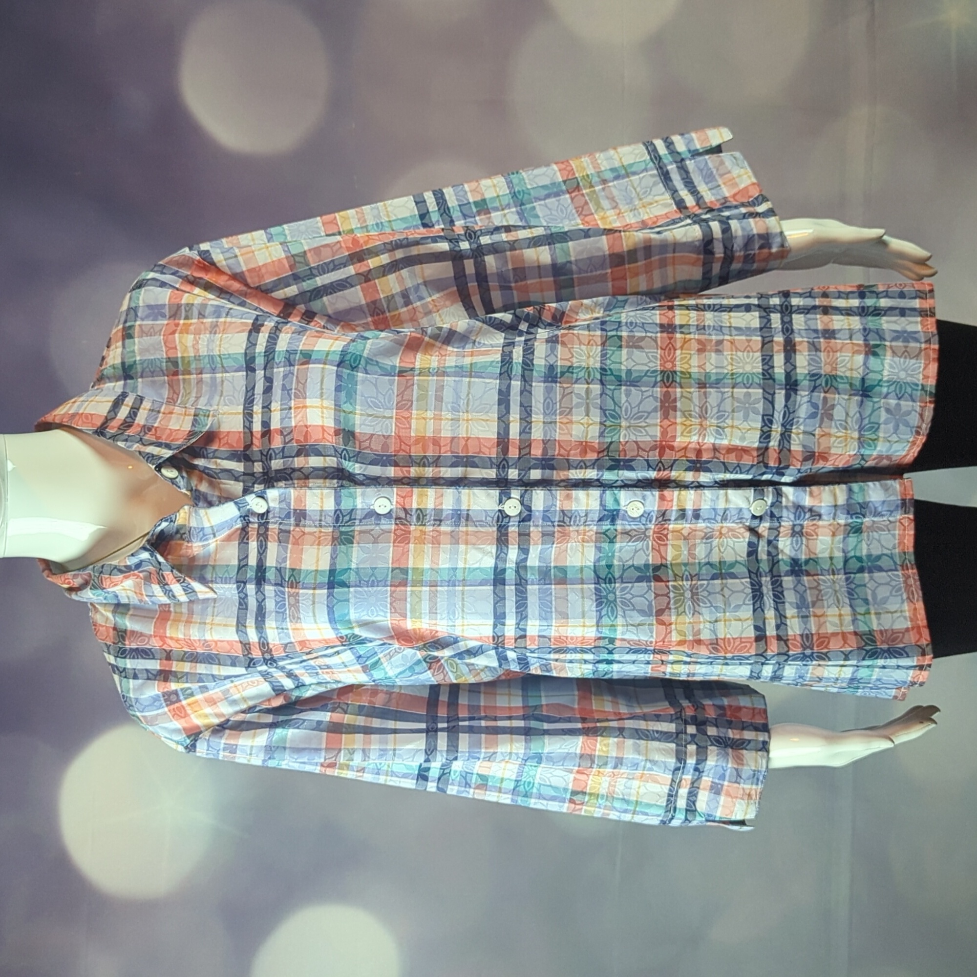 Alfred Dunner Burnout Plaid & Floral Button Down Shirt Polyester Cotton Sz Xl